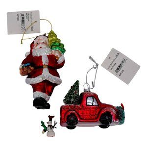 Santa Carrying Christmas Tree & Red Truck with Snowman (Fallen Off from Truck)